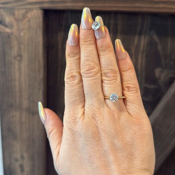 14K Gold Plated Elegant Gold Solitaire Ring - Picture 3 of 9